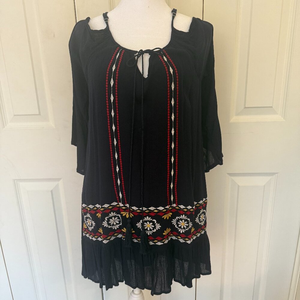 Womens Dress-Off the shoulder, Blue w/ Southwestern design, Size Medium-Exist